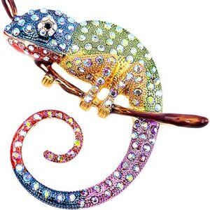 Rhinestone Chameleon Brooch Exquisite Colorful Crystal Lizard Statement Piece